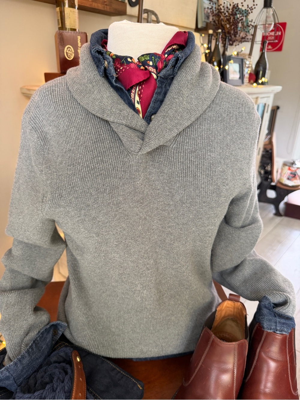 Michael Kora Gray Shawl Collar Sweater